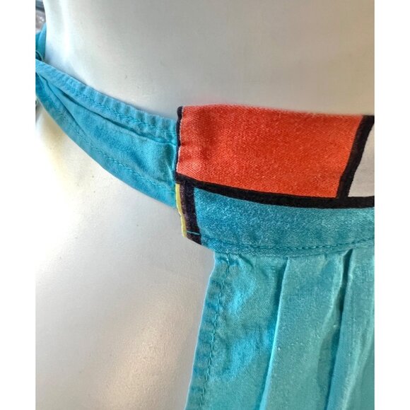 MCM Color Block Cotton Half Apron 4 Large Pockets VTG Turquoise Multicolor Gift - Picture 4 of 8